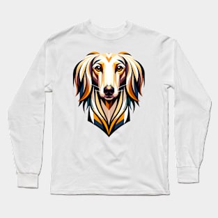 Elegant Saluki Portrait: Geometric Greyhound Design Long Sleeve T-Shirt